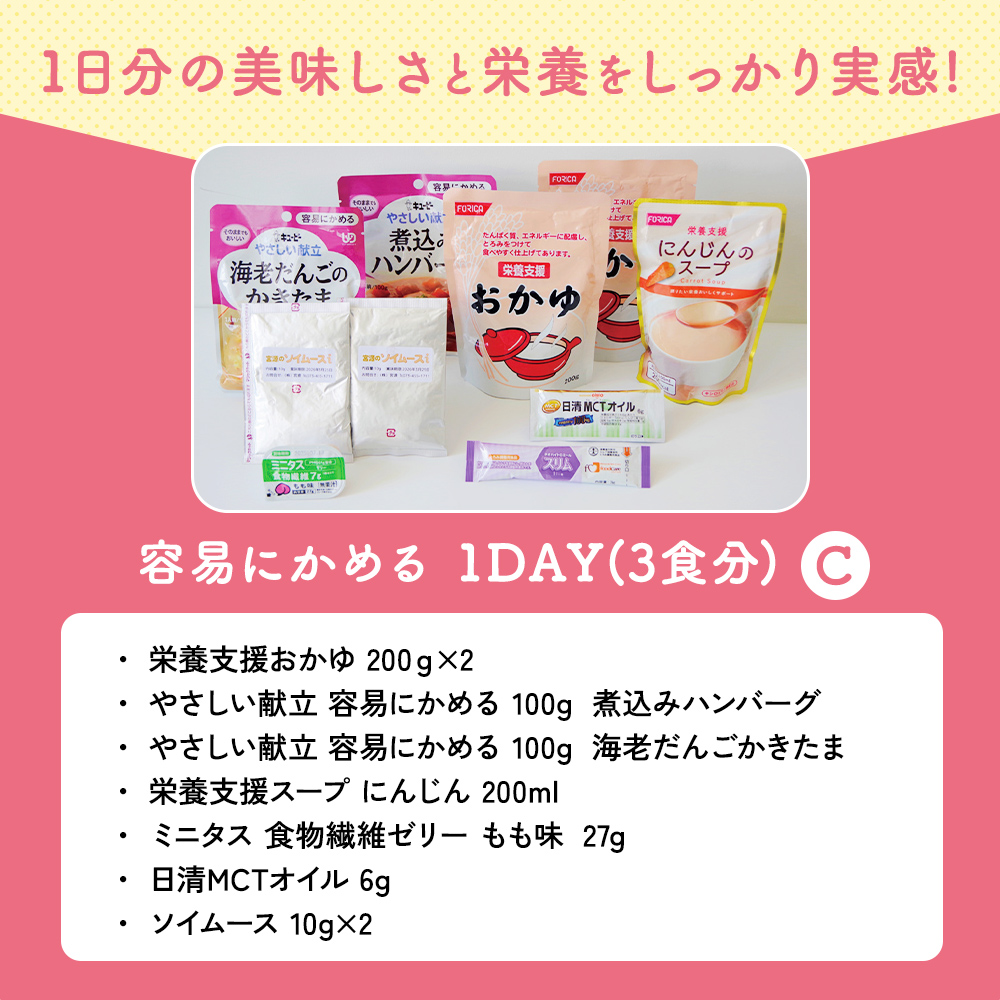 容易にかめる 1DAY(3食分)C 災害時やわらか食 安心パック-介護食-ビー